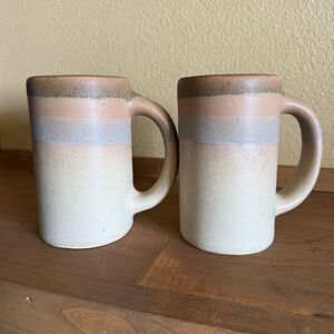 Vintage Rodolfo Padilla Signed Drip Glaze Tall Narrow Ceramic Mugs - Set of 2